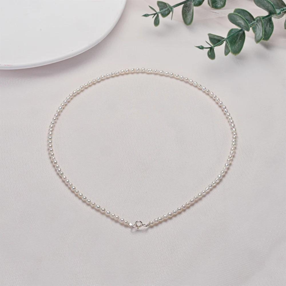 Dainashi 925 argent Sterling 2.5-3.5mm forme de riz colliers de perles d'eau douce 40cm de longueur