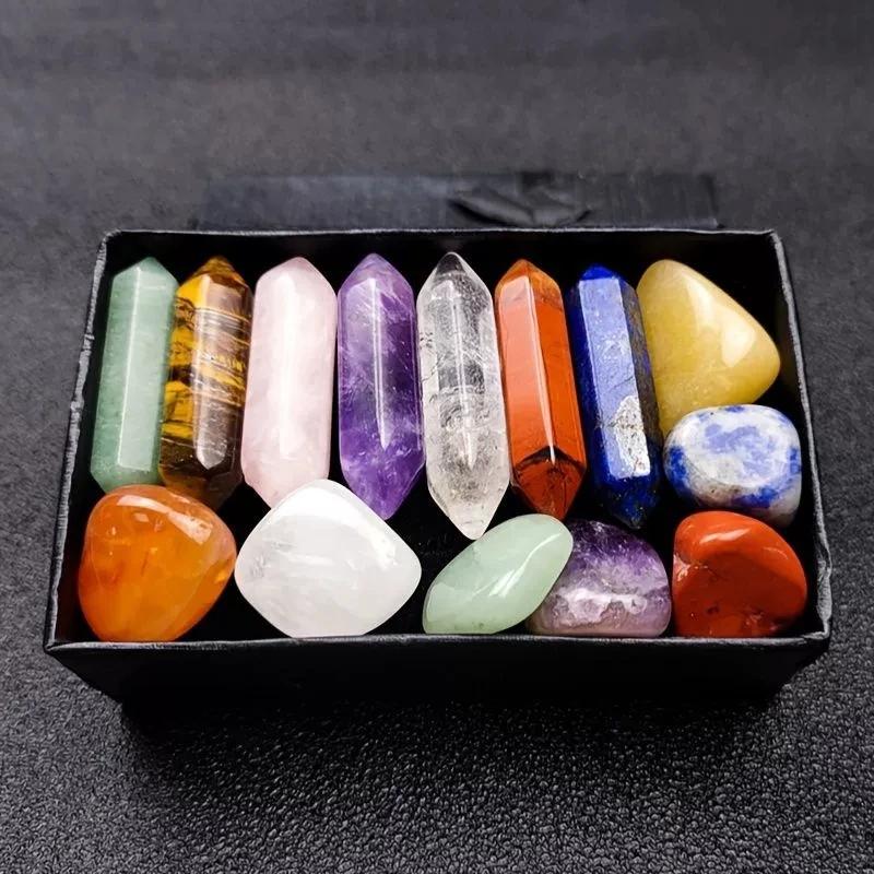14 pièces/boîte pierre naturelle 7 Points de Chakra pilier en cristal ensemble coloré collier à fair