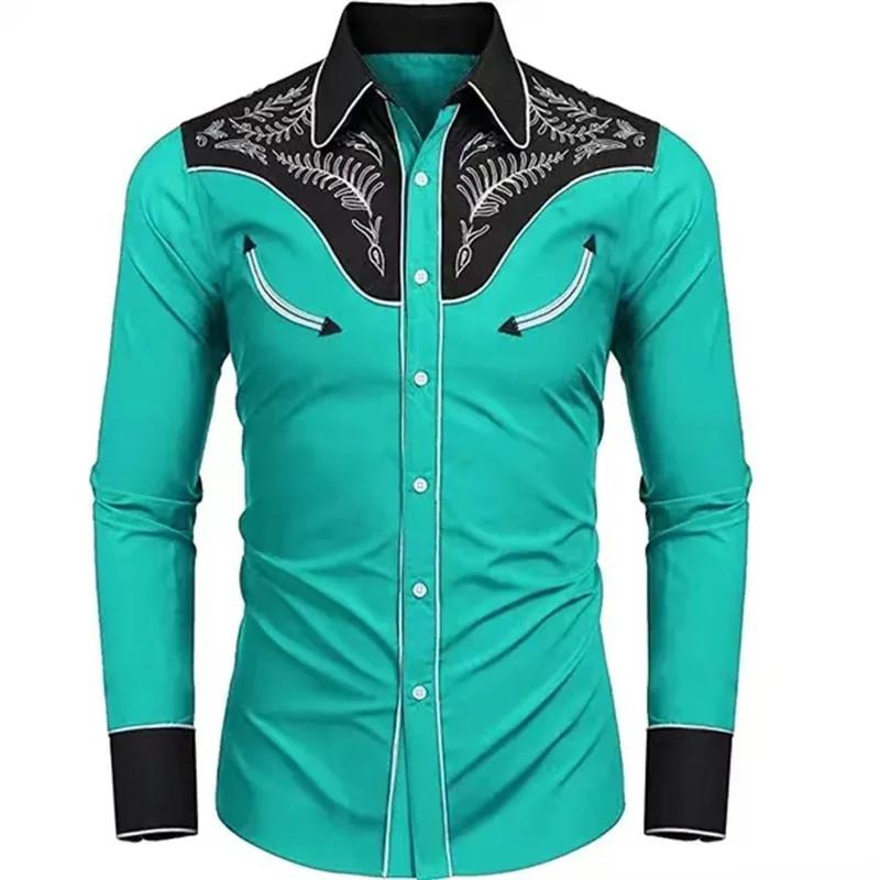 Chemise à manches longues ethnique tribal pour hommes, revers boutonné, mode décontractée, simple, f