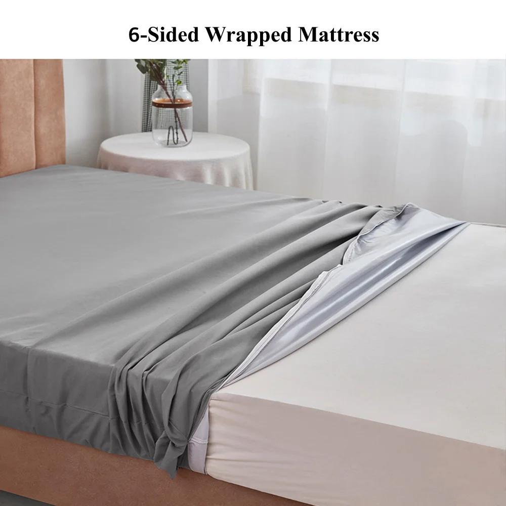Juste de matelas imperméable entièrement fermée à 6 côtés avec fermeture éclair, drap-housse anti-po