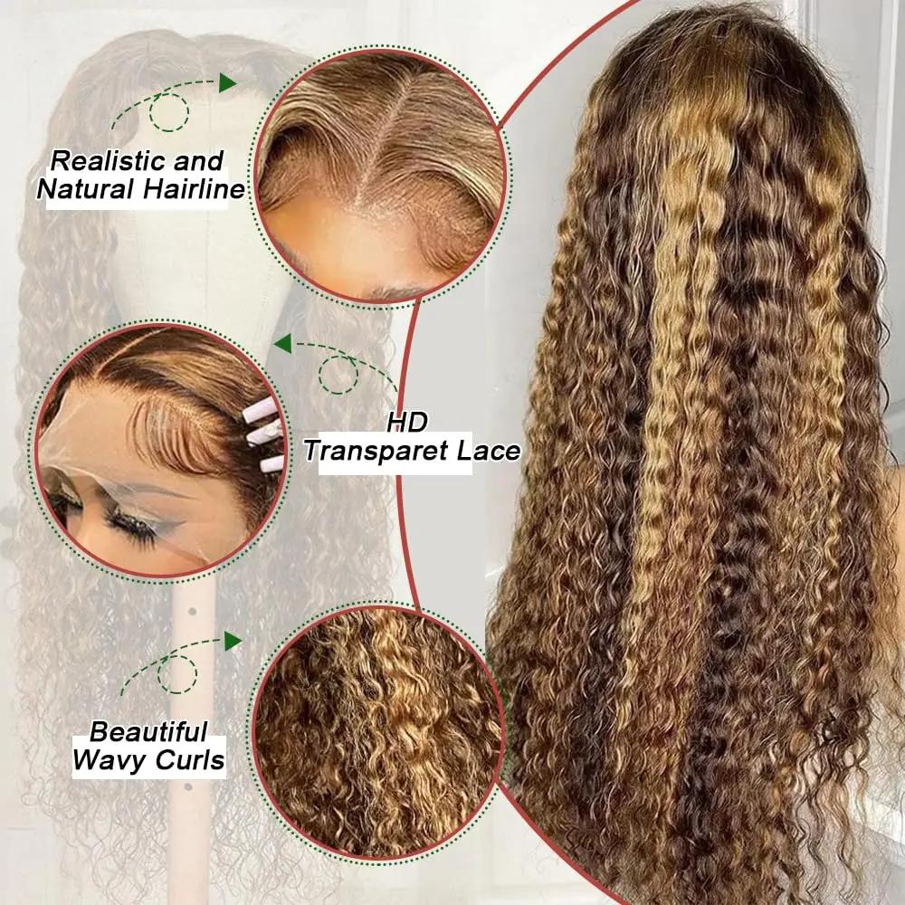 Perruque Naturelle Bouclée Sans Colle, Cheveux Ondulés, 13x4 HD, 13x6, Blond Miel