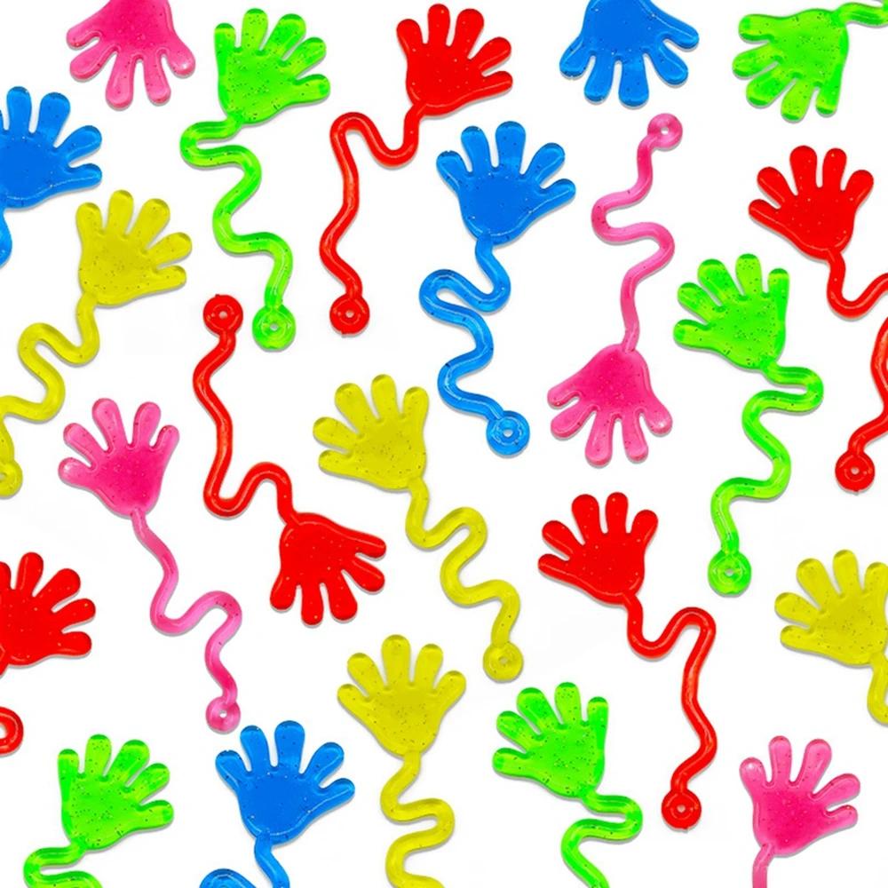 Mini mains collantes à paillettes pour enfants et adultes, 12 pièces, jouets sensoriels extensibles