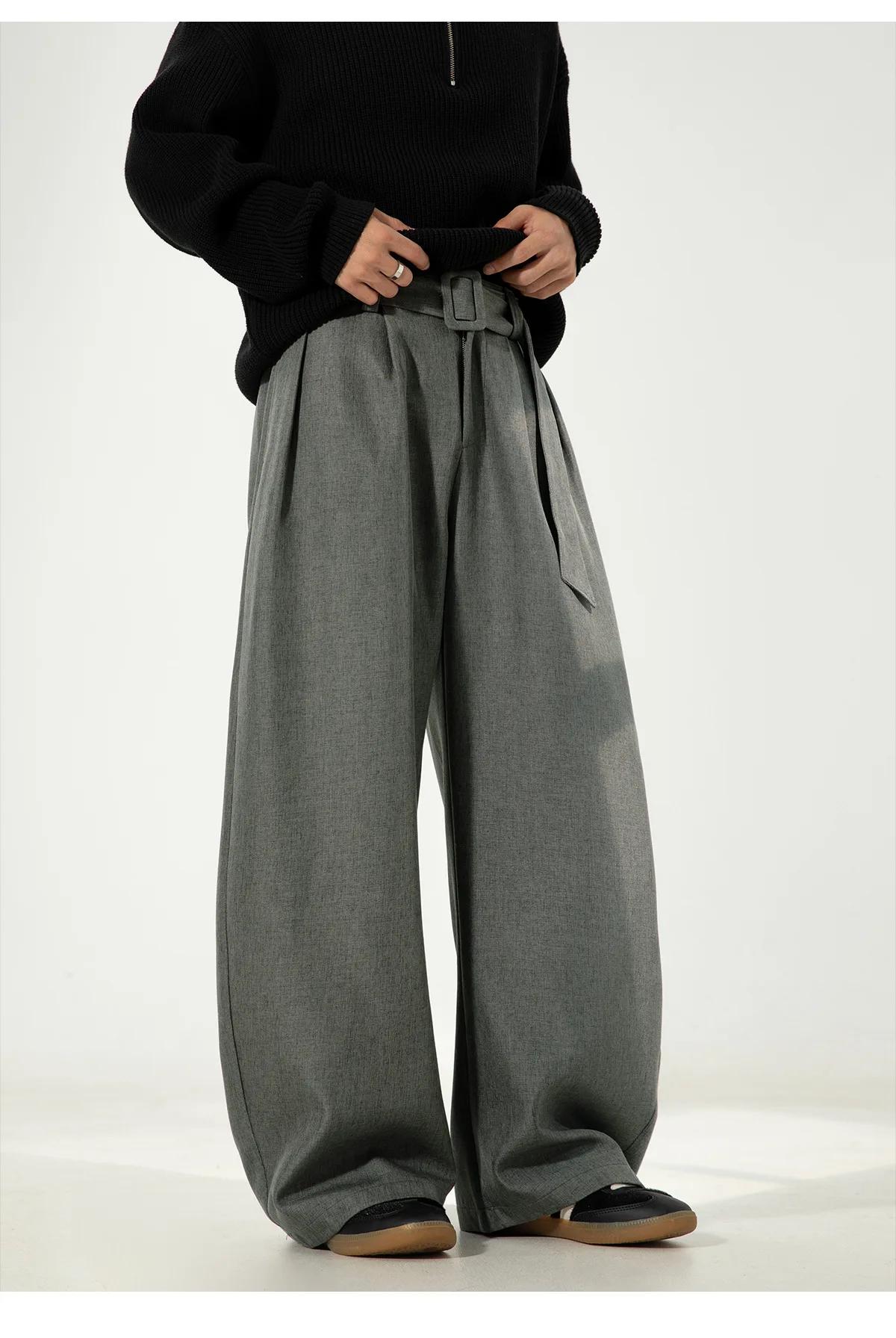 Pantalon plissé drapé à jambes incurvées pour hommes, coupe ample, jambe droite, Style rétro, pantal