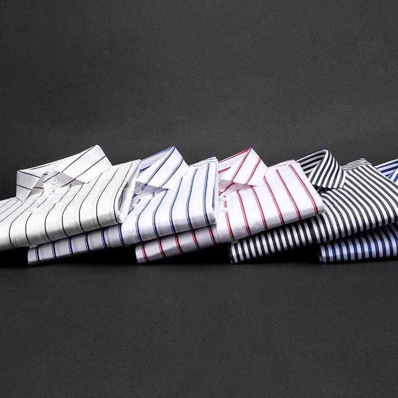 Chemise à manches longues en pur coton pour homme, coupe couvertes, haut de gamme, luxe léger, rayé