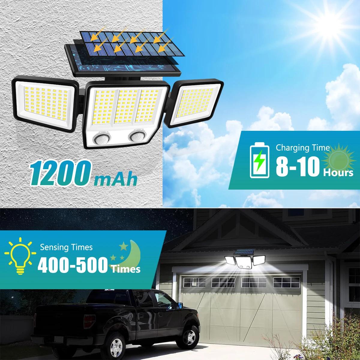 Lumière solaire 3000LM avec double détecteur de mouvement PIR 3 modes d'éclairage 270 ° Lumières d