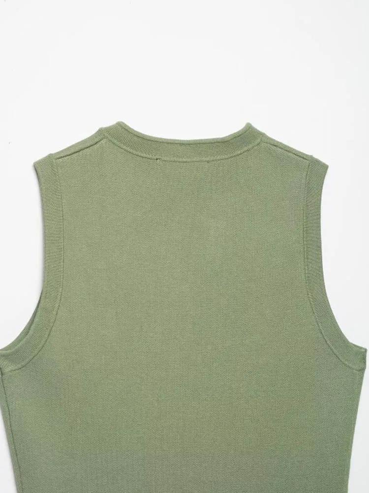 Débardeurs en tricot pour femmes, camisoles, été 2026, col rond, boutons, couleur unie, sans manches