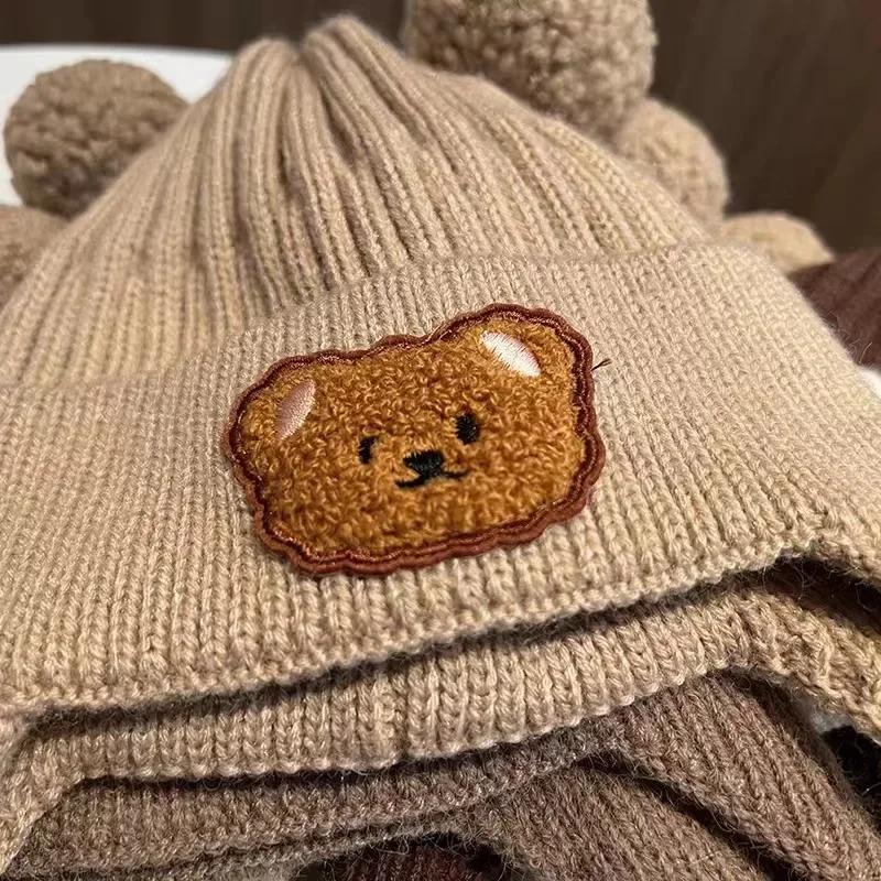 Chapeau en laine pour bébé, ours mignon, protection des oreilles, pour enfants, hiver, épais, chaud,