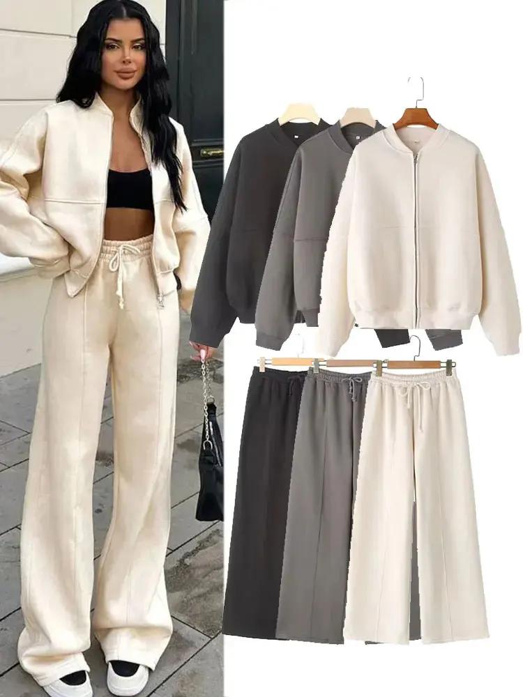HH – veste bombardier rétro 2 pièces pour femme, couleur unie, fermeture éclair, sweat-shirt + taill
