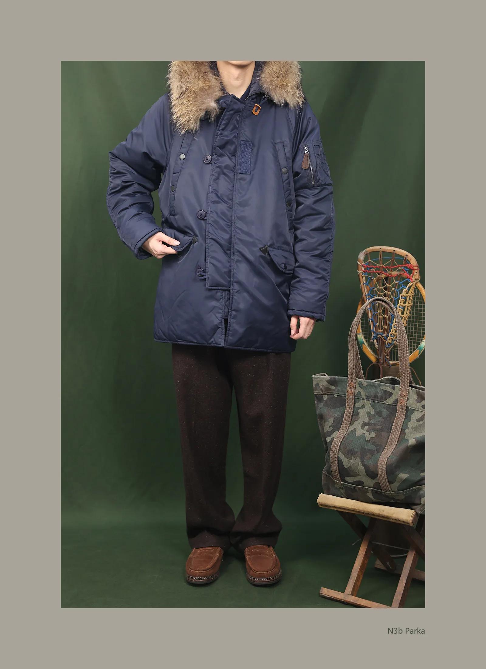 Parka N3B mi-longue à capuche en coton, veste de pilote, manteau d'hiver chaud avec col en fourrure