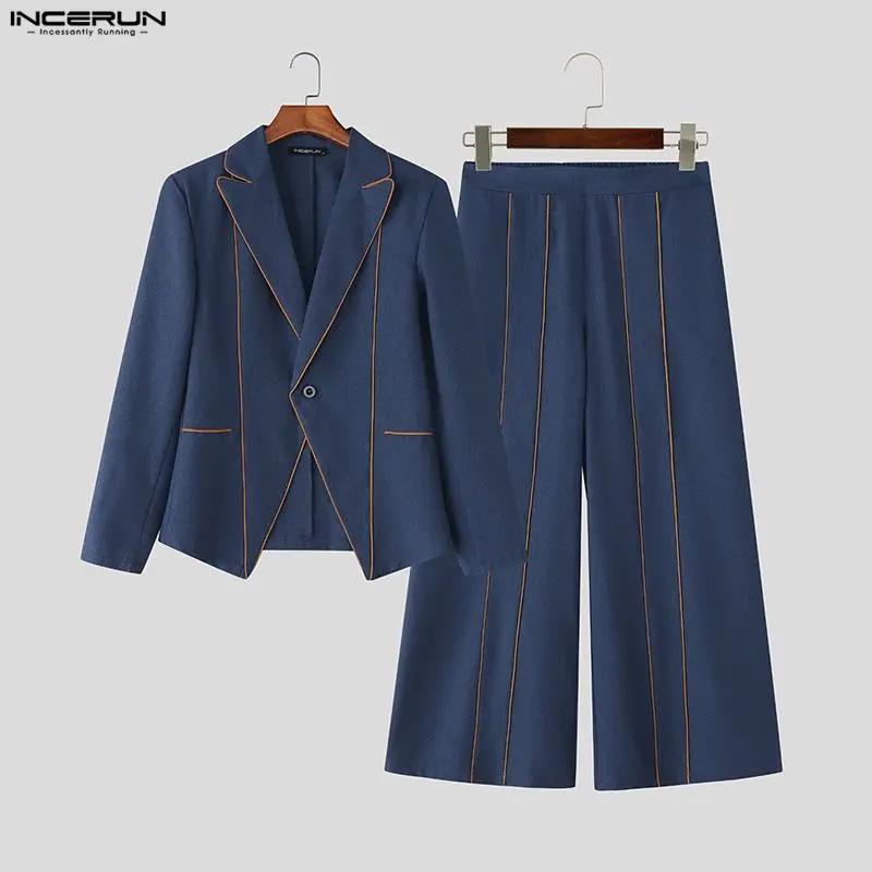 INCERUN hommes ensembles Patchwork élégant à manches longues Blazer et pantalon à jambes larges deux