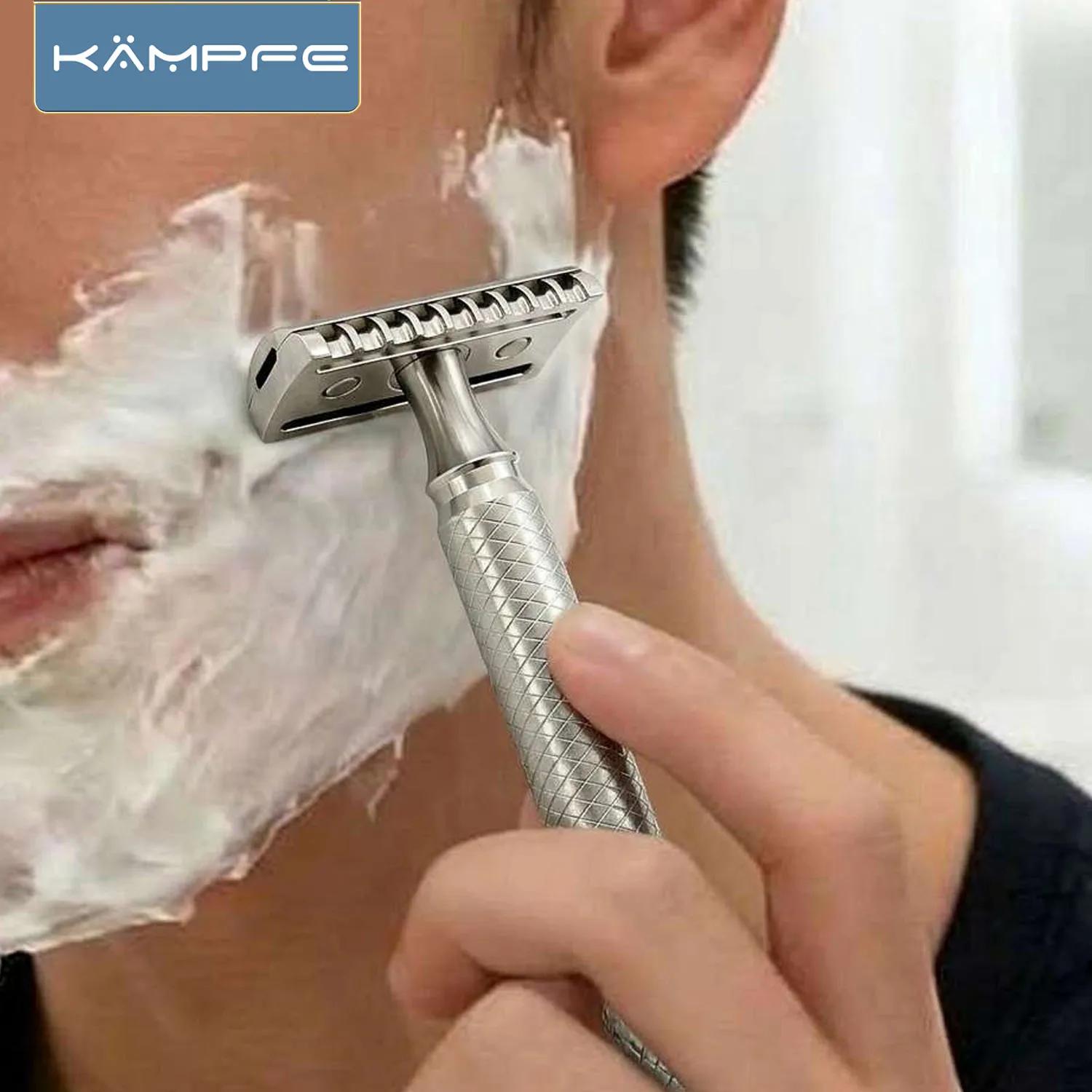 Rasoir de sécurité KAMPFE CNC en alliage de titane à double tranchant avec rasoir à 5 lames à dents