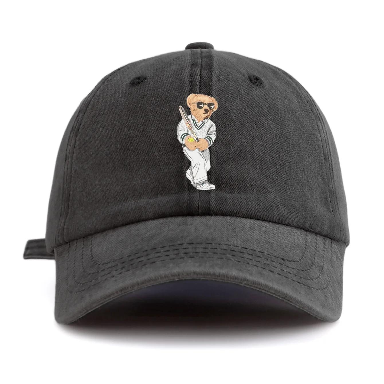 Casquette de baseball délavée à imprimé ours pour adultes, chapeau de papa réglable et doux, style r