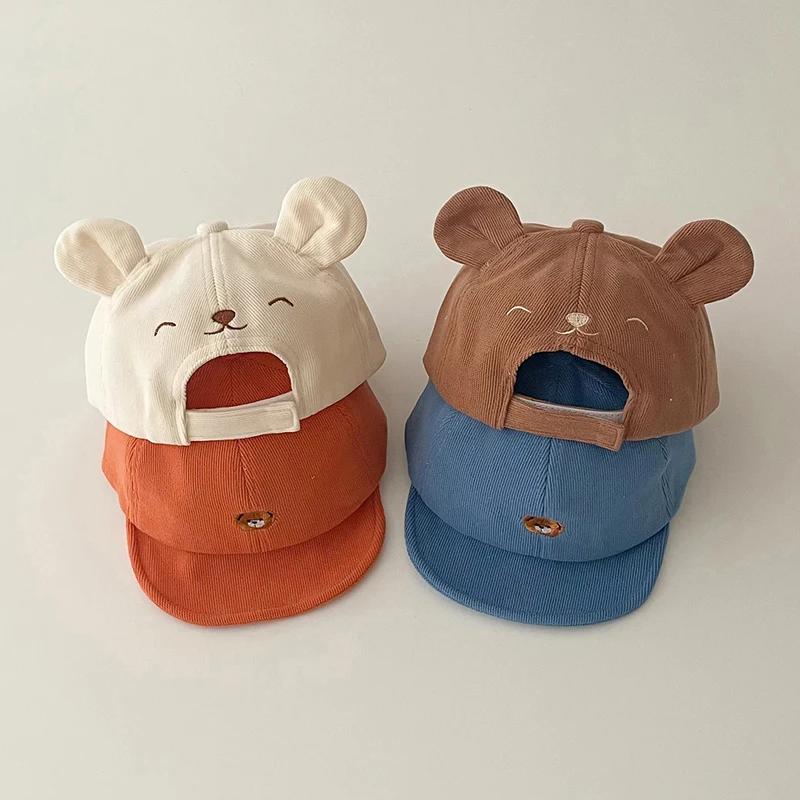Chapeau de Baseball ours de dessin animé pour bébé, avec oreilles, mignon, couleur unie, casquette à