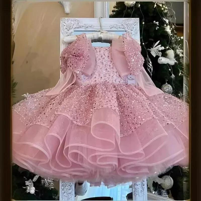 Robe de princesse à paillettes pour enfants, tenue élégante, vêtements d'occasion formels assortis p