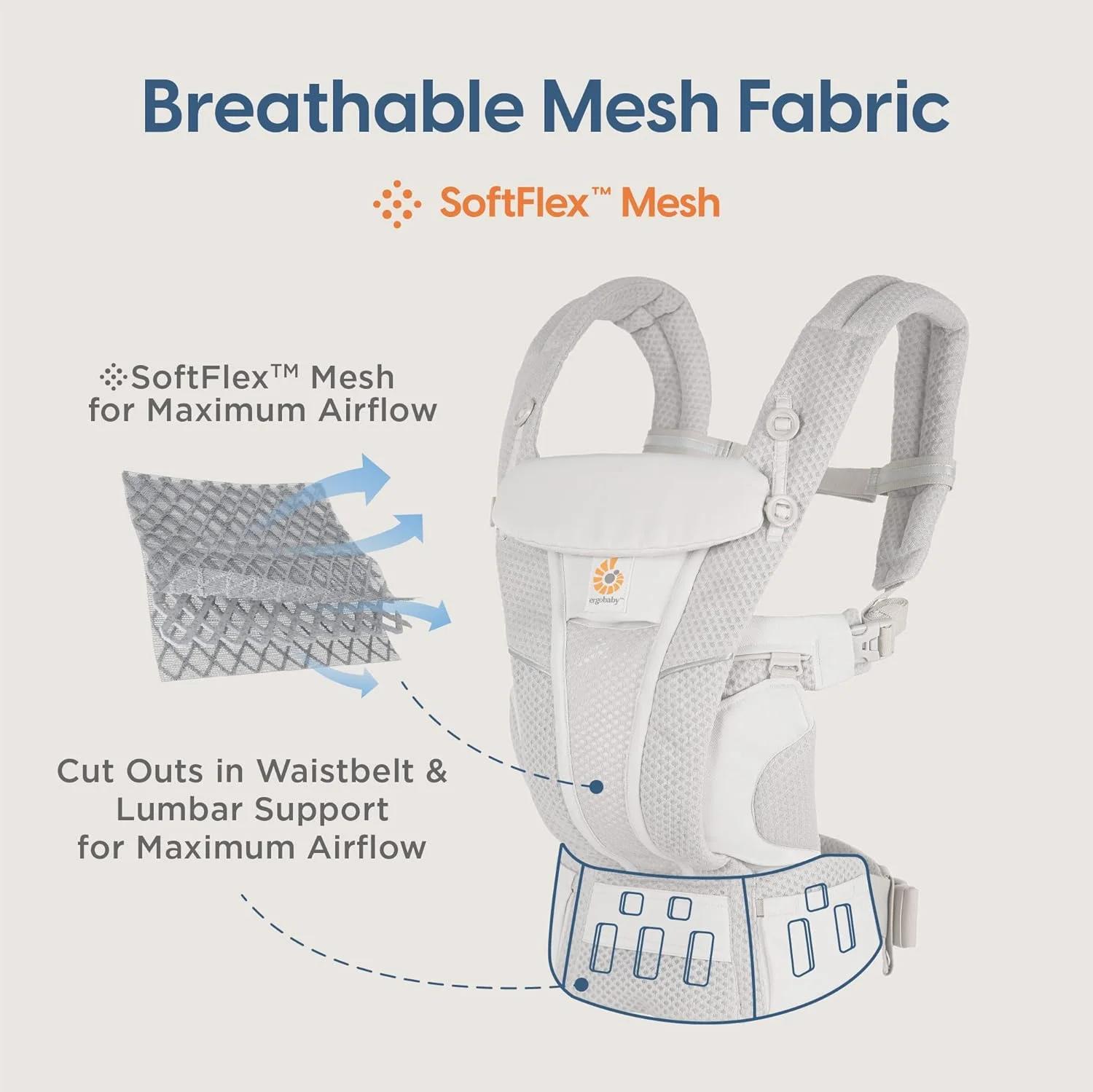 Ergobaby Porte-bébé en maille respirante, toutes positions de transport, améliorant le soutien lomba