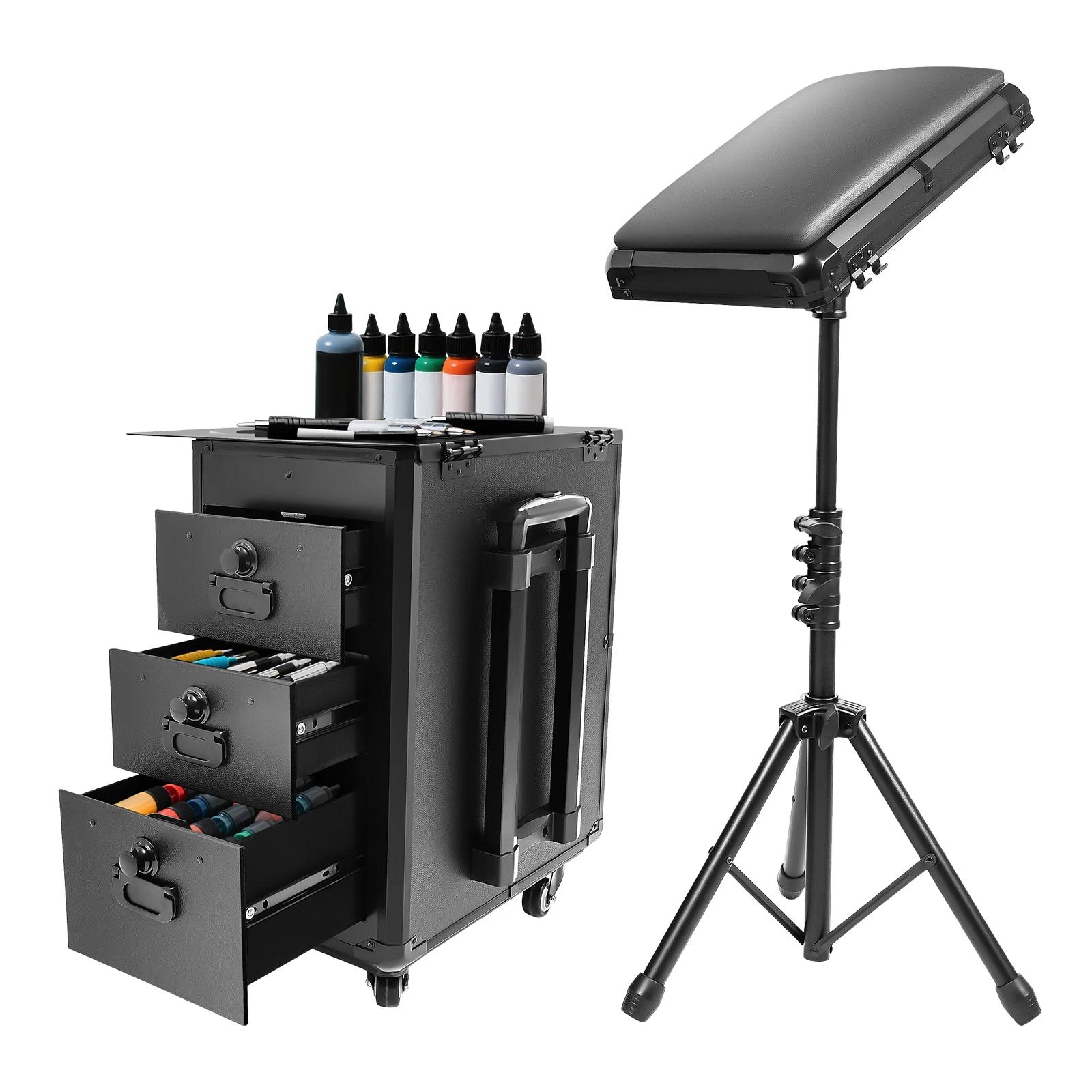 Nouvelle valise cosmétique avec support d'accoudoir, étui à tatouage avec tiroirs, serrure à combina