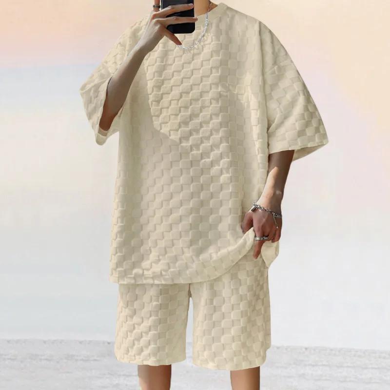 Ensemble échiquier à carreaux pour hommes, sports et loisirs, été, européen et américain, respirant,