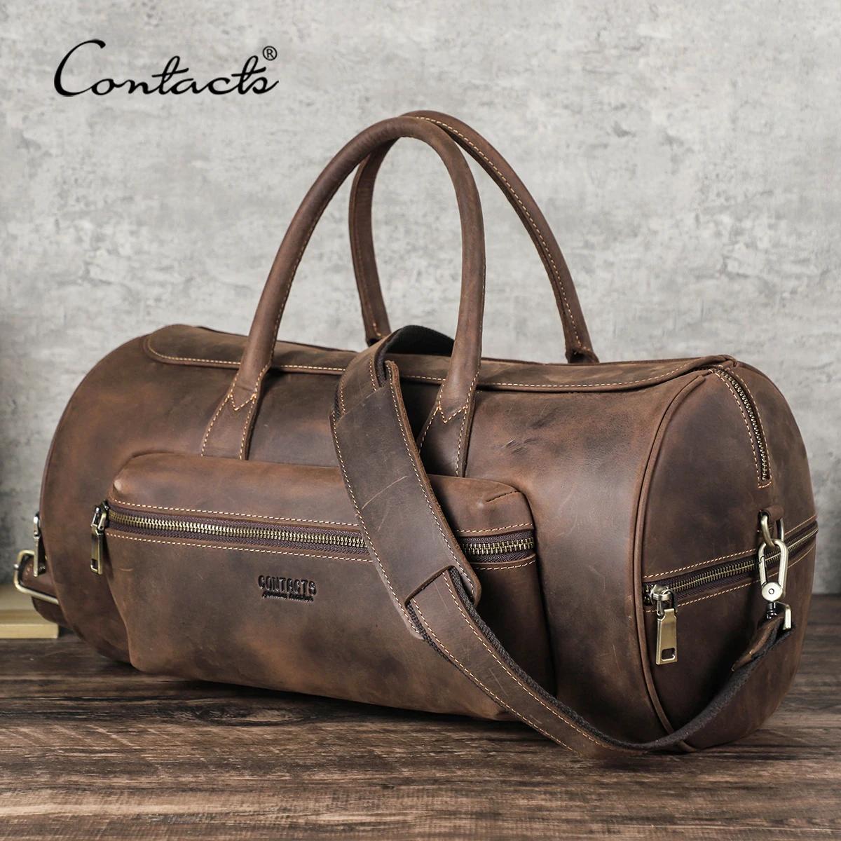 CONTACT'S-Sac à bagages fourre-tout en cuir véritable pour homme, sac de voyage pour homme, sac à ba