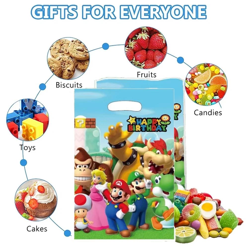 Sacs de fête Mario Bros, décoration d'anniversaire, sacs cadeaux en plastique, boîte à bonbons Mario