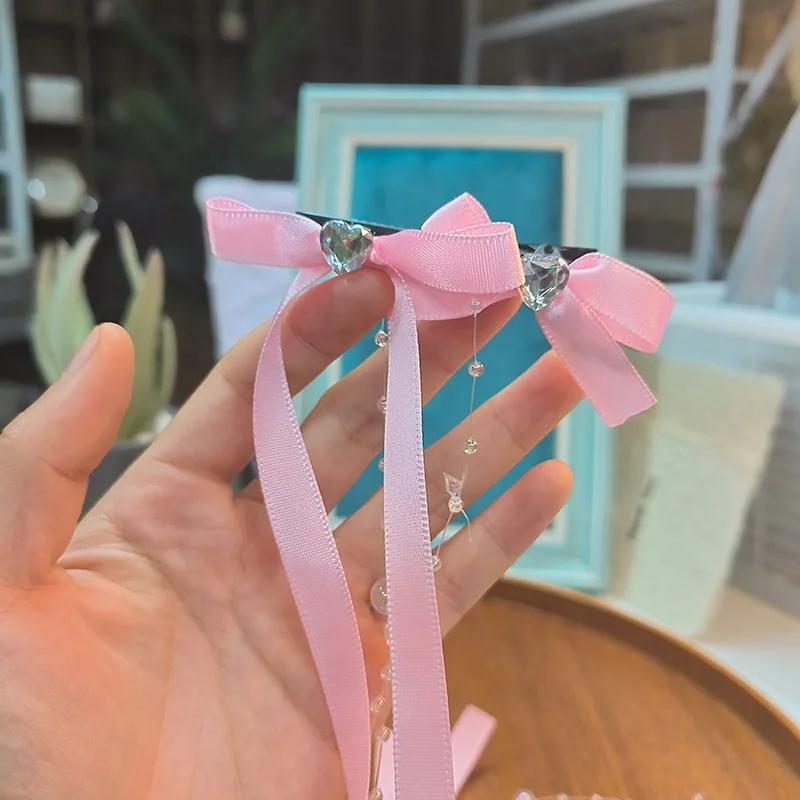 Pince à cheveux avec pompon en ruban de verre perlé pour femmes, mode coréenne Y2K, épingle à cheveu