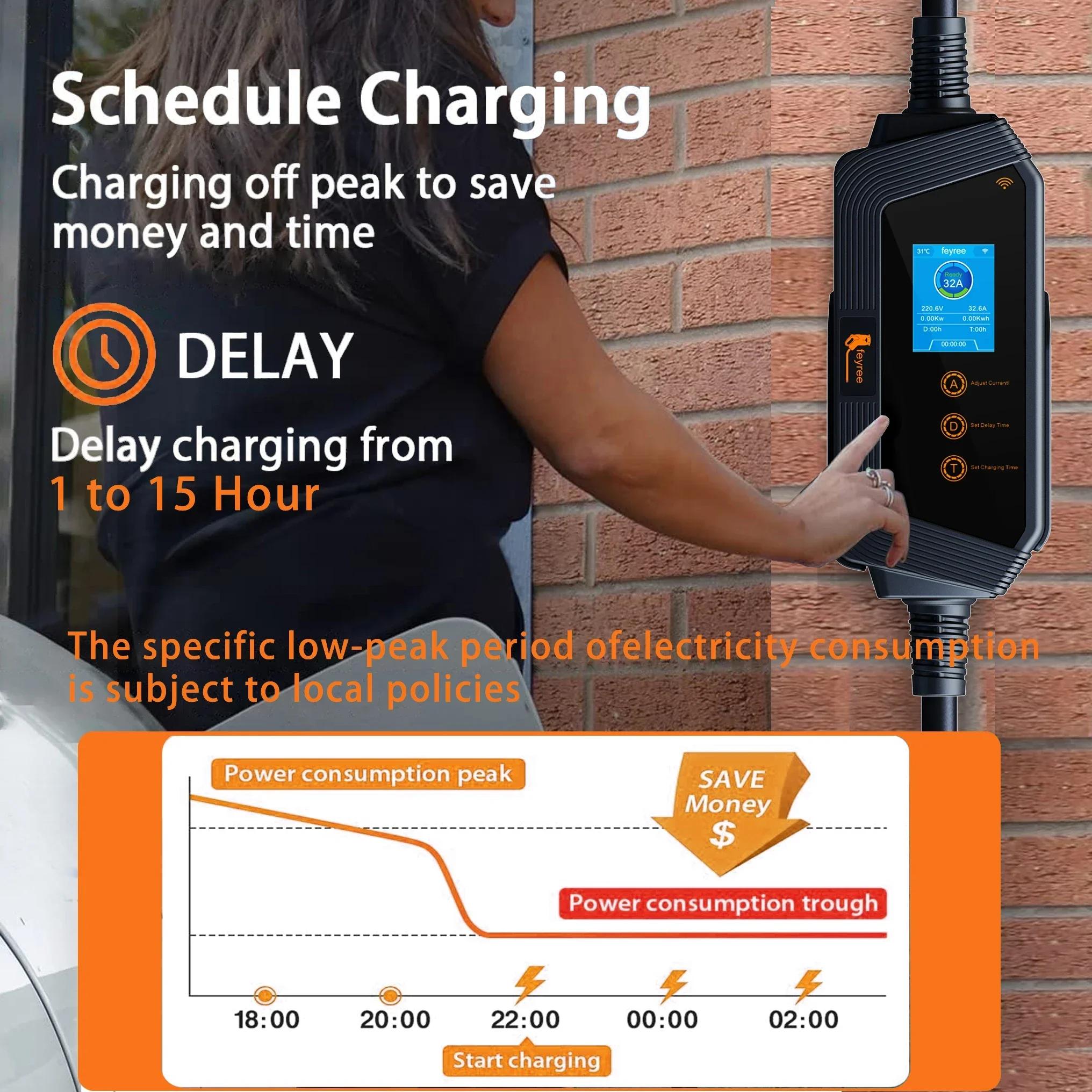 Feyree 7KW 32A chargeur EV réglable prise GBT APP Version Bluetooth ensemble temps de charge boîte d