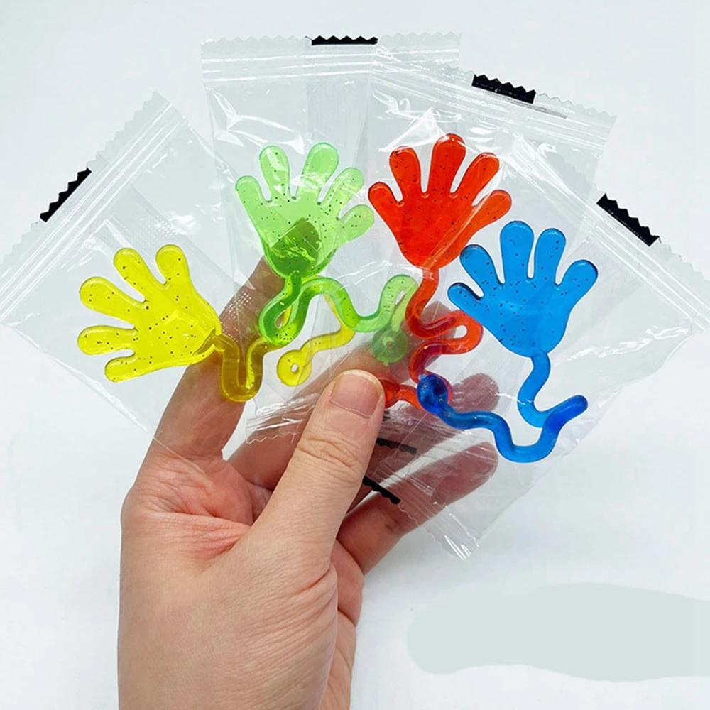 Mini mains collantes à paillettes pour enfants et adultes, 12 pièces, jouets sensoriels extensibles