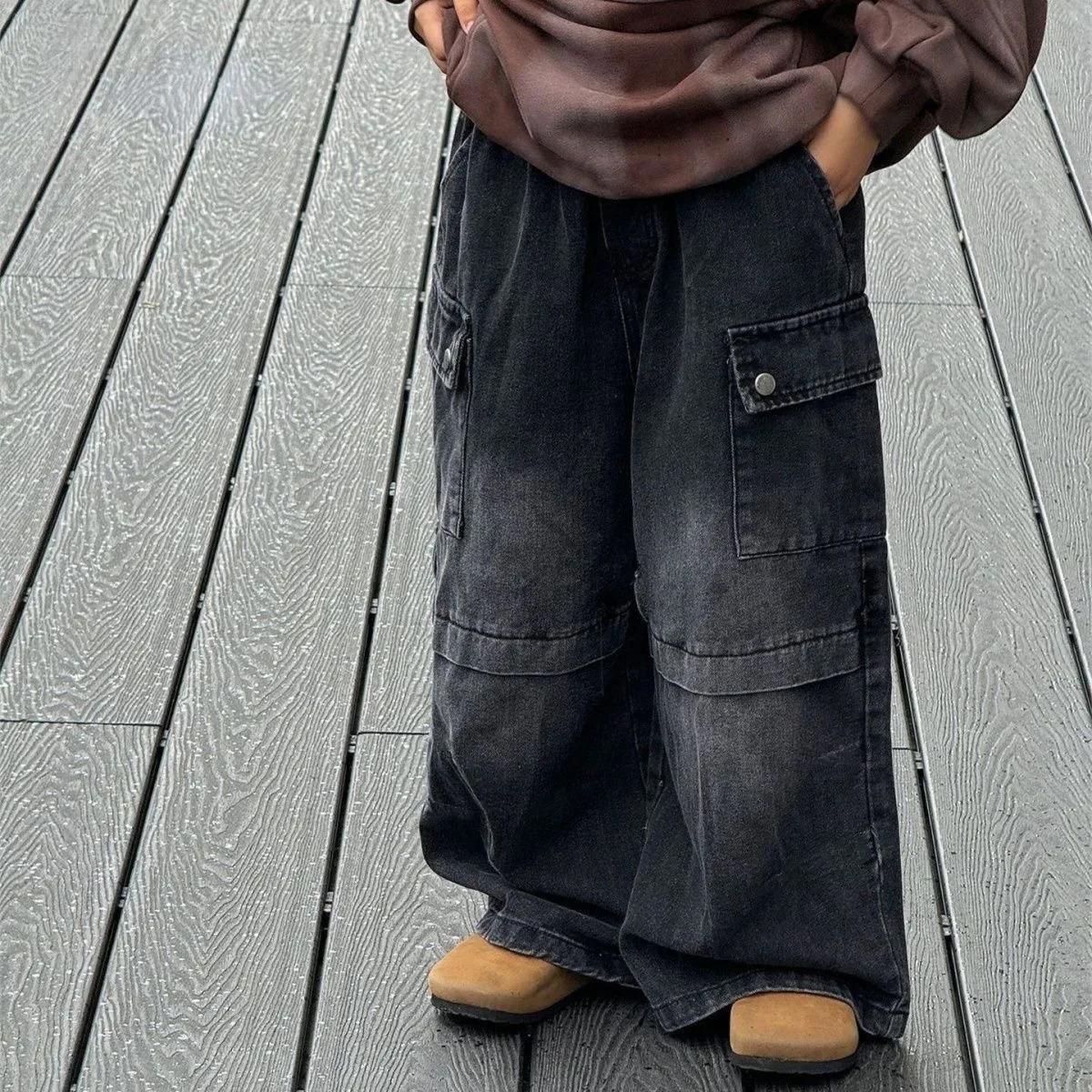 Pantalon rétro UNITIM garçons printemps 2026 - Jean décontracté large denim enfants 2 à 7 ans