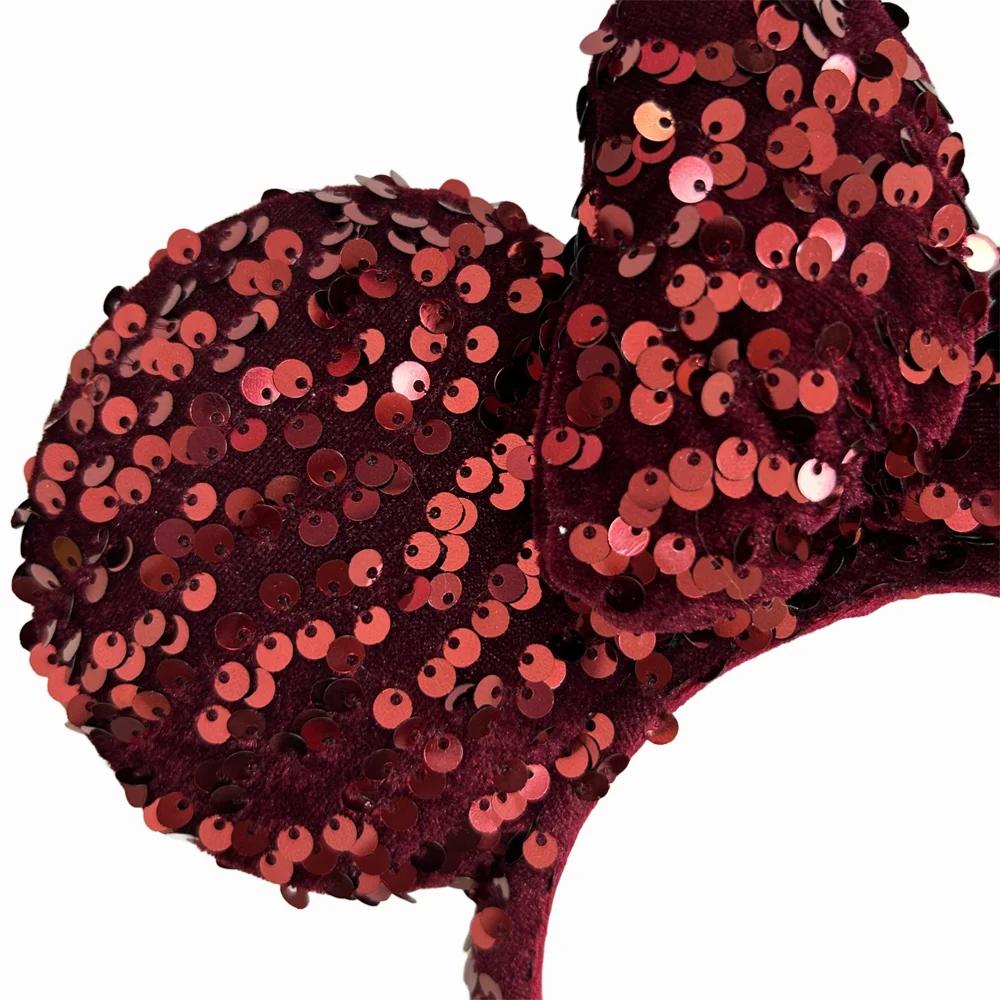 Bandeau d'oreille Minnie Mouse de couleur unie Disney, grandes bandeaux à paillettes, Costume de Cos