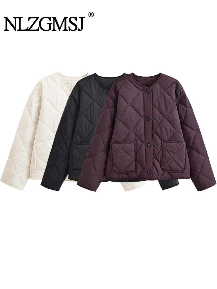Nlzgmsj automne hiver femmes solide simple boutonnage col rond veste mode à manches longues manteau
