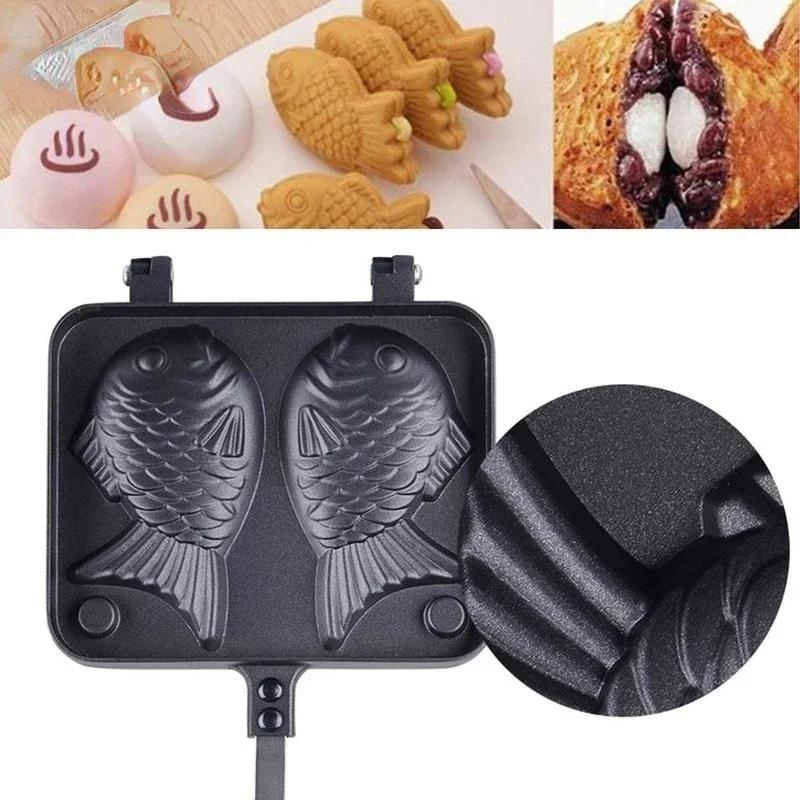 Cuisine japonaise Taiyaki Double poisson en forme de Dessert chaud gaufre gâteau fabricant casserole