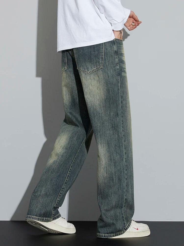 Jean Baggy en Coton à Jambes Larges pour Homme, Streetwear Rétro, Mode Coréenne, Denim Délavé Droit,