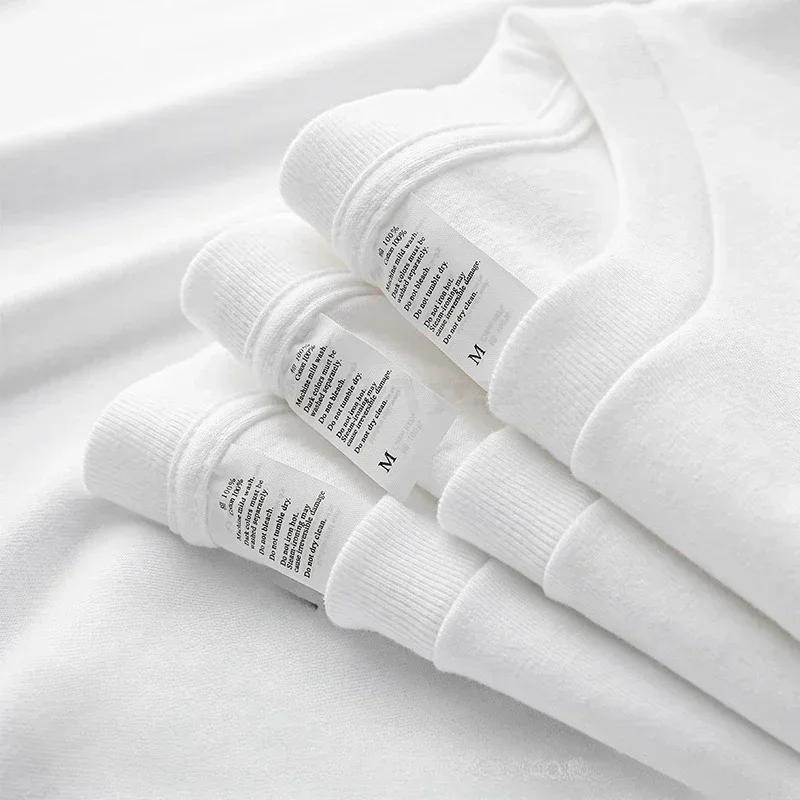 T-shirt à manches longues en pur coton robuste, 300g, haut blanc en peluche, couche de Base épaisse