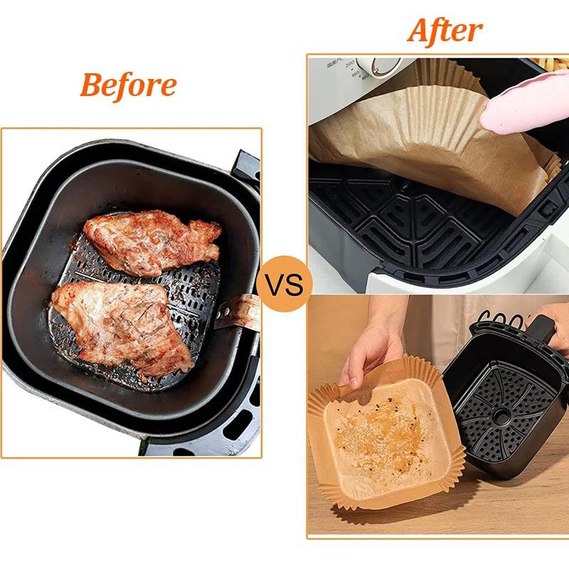 Friteuse à Air 50/100 pièces, ustensiles de cuisson, plateau en papier jetable, tapis antiadhésif, r