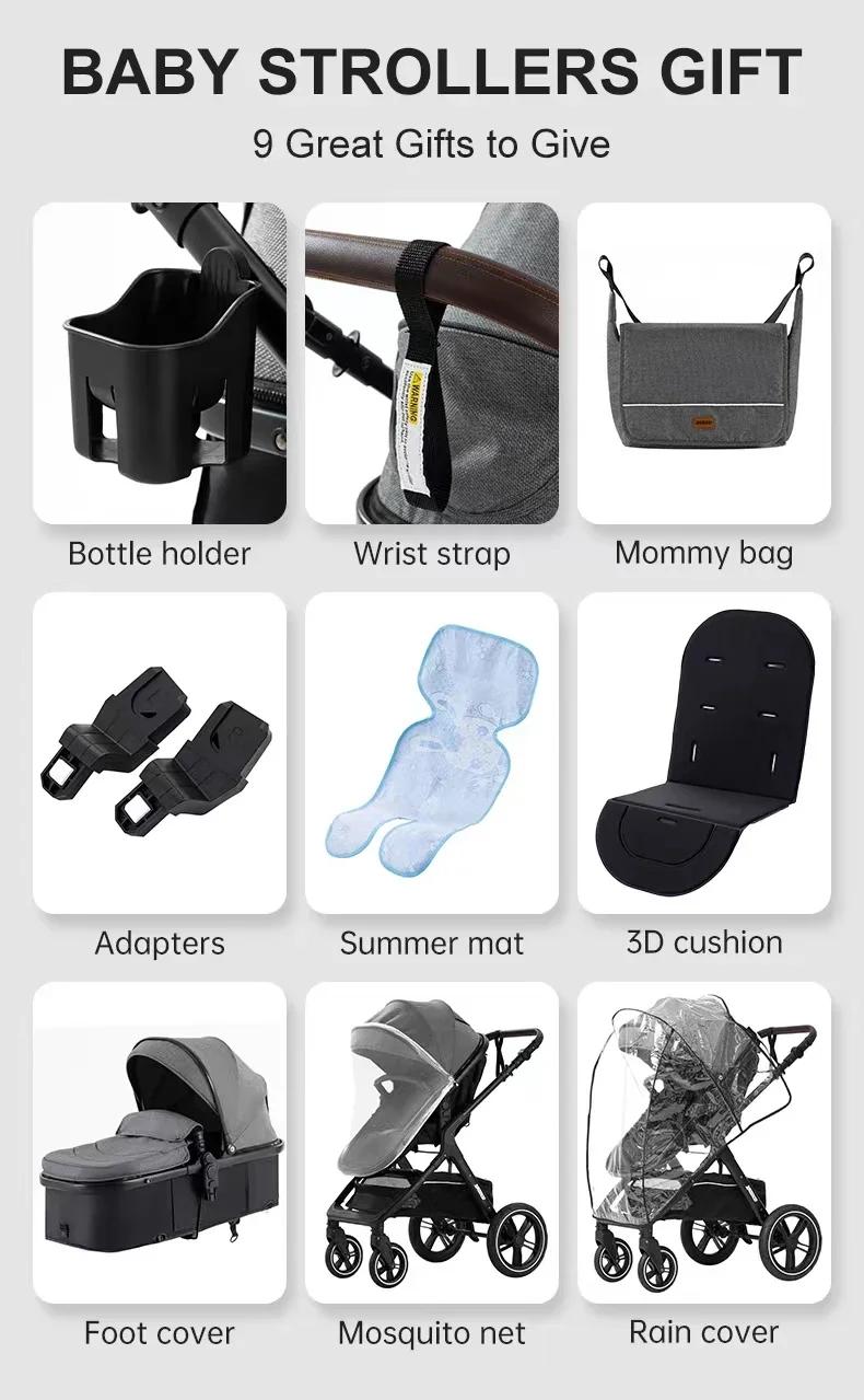 Poussette 3 en 1 pour bébé avec siège auto et panier de couchage, poussette légère pour nourrissons,