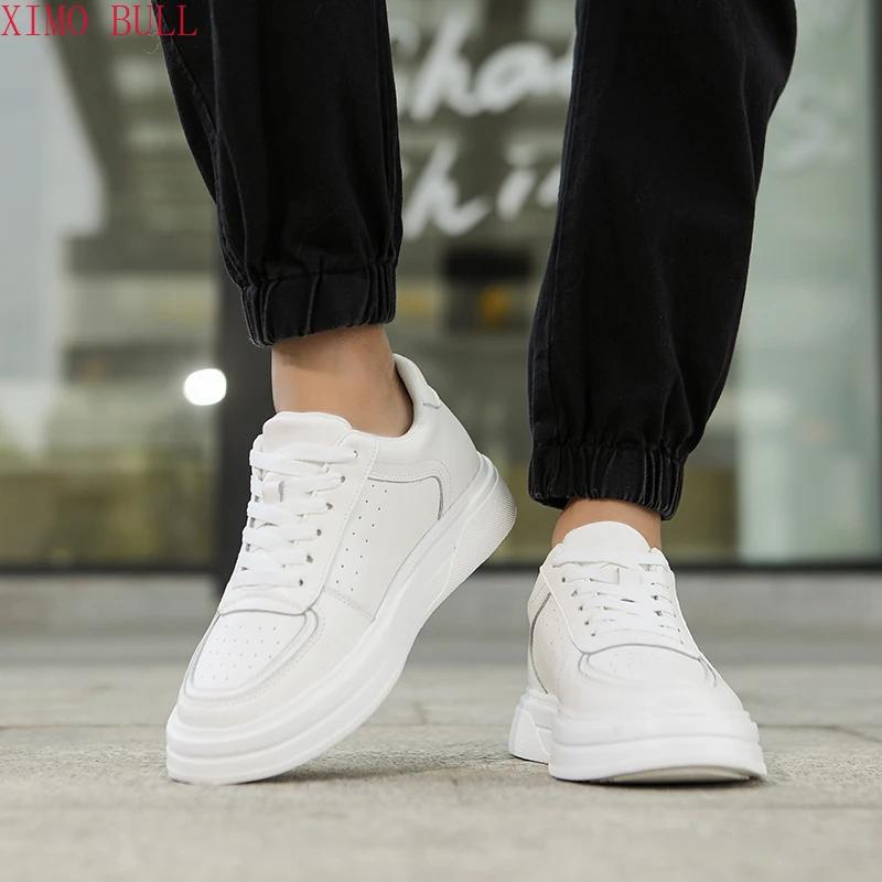 Chaussures De Sport en cuir blanc pour hommes, baskets rehaussantes invisibles De 10cm, grande taill