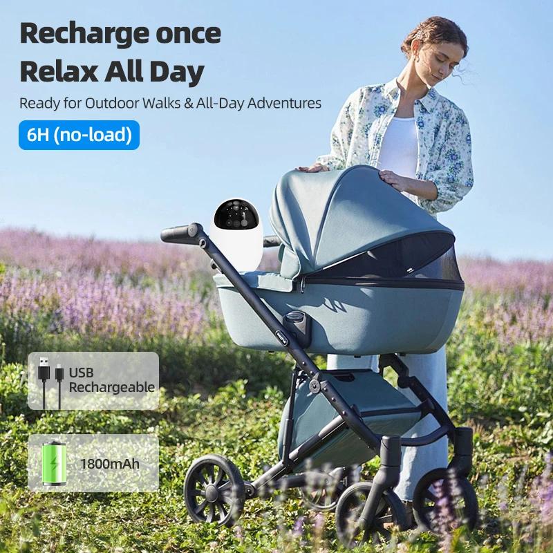 Berceau pour bébé rechargeable avec batterie 1800 mAh, sons apaisants, lumière LED respirante et 3 m