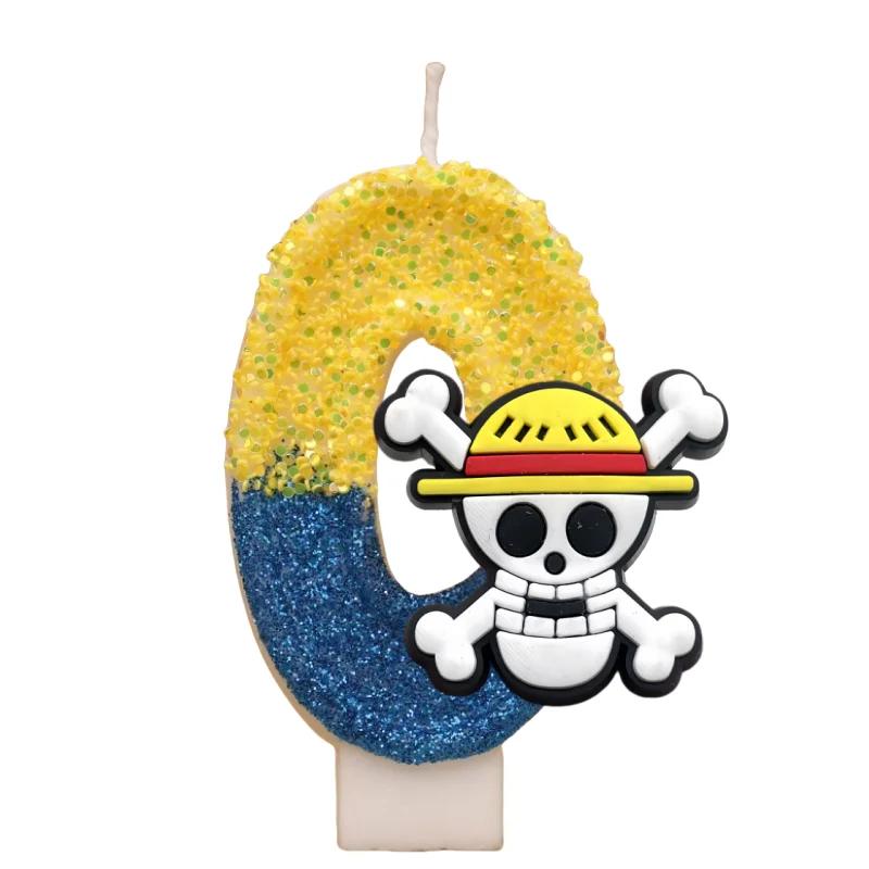 Bougies à thème une pièce, dessin animé 0-9 chiffres, figurine de gâteau, singe D.Luffy, décoration