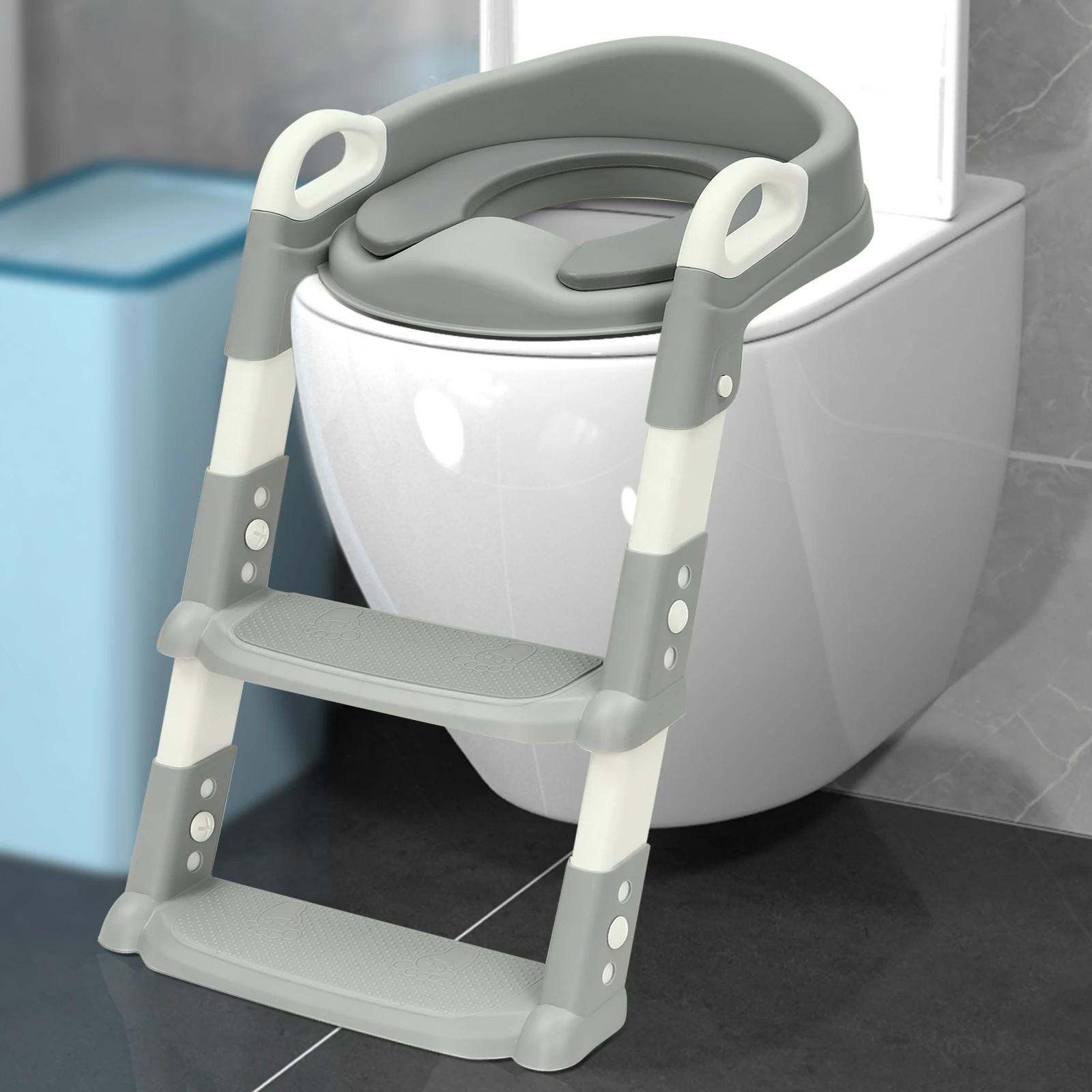 Siège de toilette pliable pour enfants de 2 à 7 ans, réglable en hauteur, avec coussin en PU amovibl
