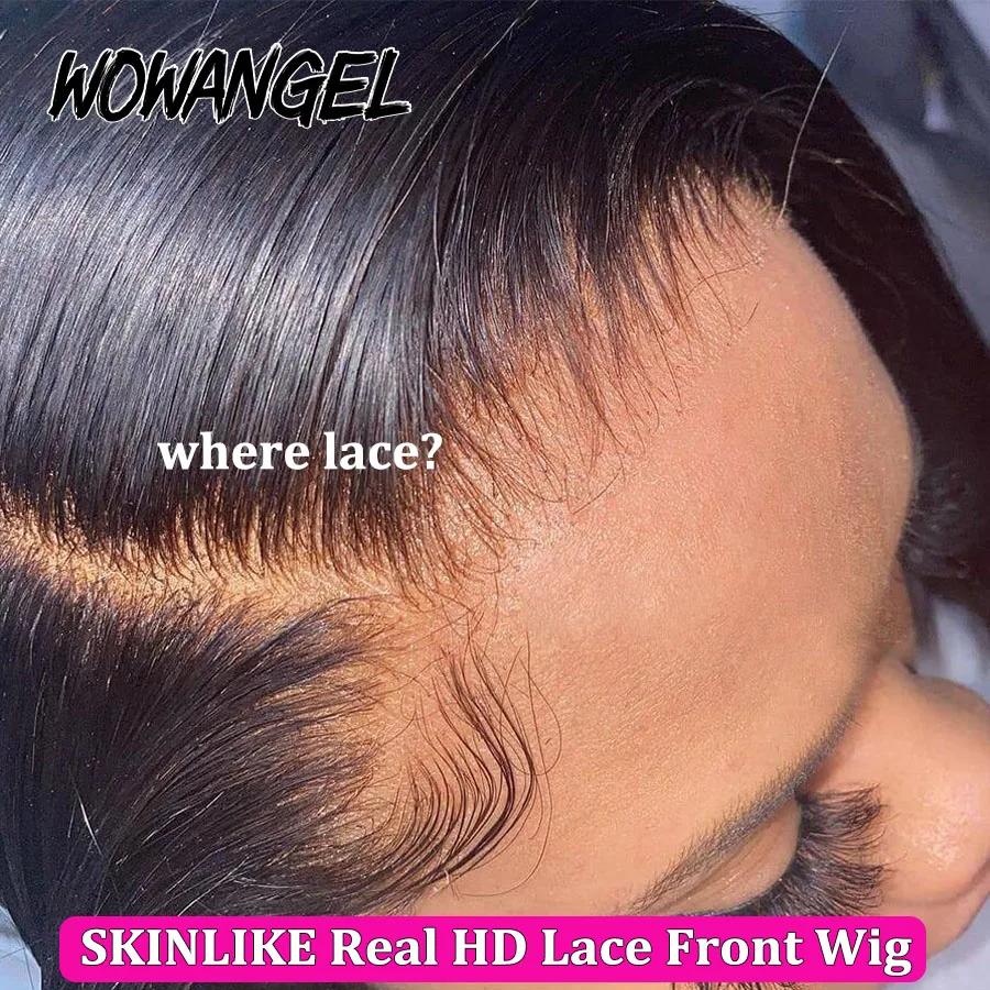Wow Angel-Perruque Lace Front Wig Naturelle Lisse pour Femme, Cheveux Humains, Peaux Fondues, Pré-Pl