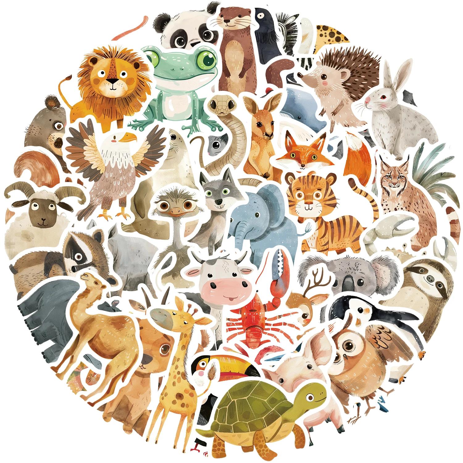 50pcs mignon enfants livre peintures animaux autocollants esthétique décalcomanie bagages Skateboard