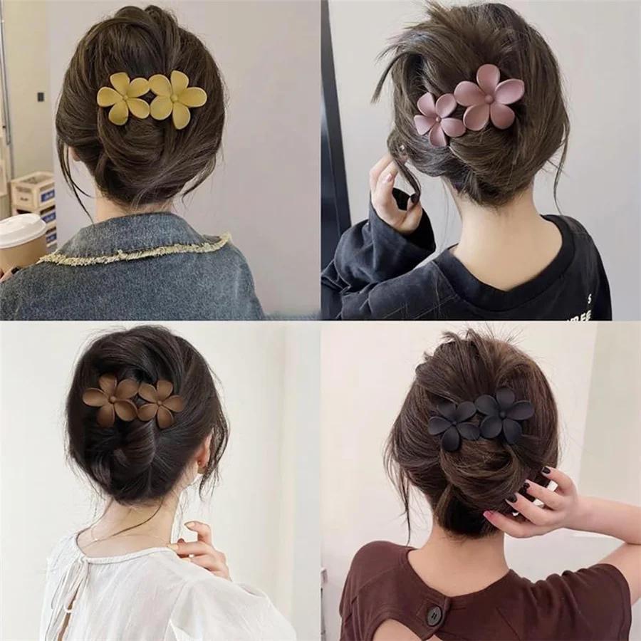 4 pièces pinces à cheveux fleur mat français Barrette à cheveux noir épingles à cheveux florales pin