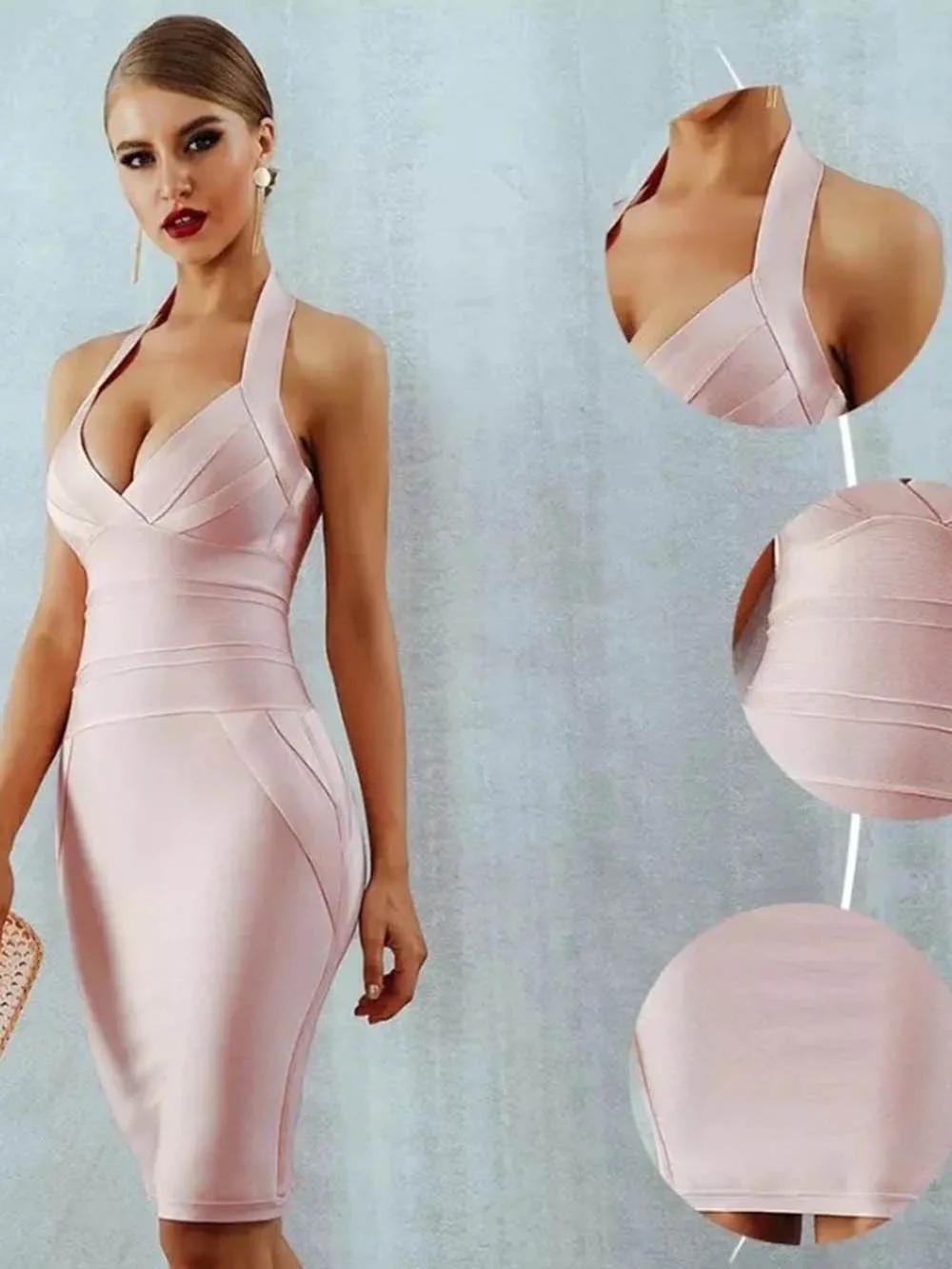 Robe moulante dos nu pour femme robe à bretelles sexy cou suspendu élégante à la mode nouveau 2024
