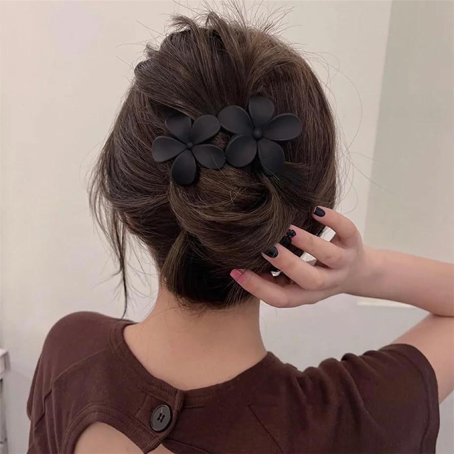 4 pièces pinces à cheveux fleur mat français Barrette à cheveux noir épingles à cheveux florales pin