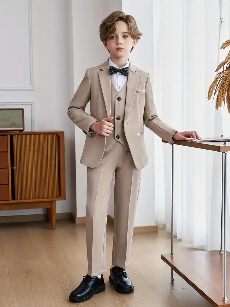 Ensemble de 5 pièces pour enfants (90-170 cm) : Veste, gilet, pantalon, nœud papillon et broche – Co