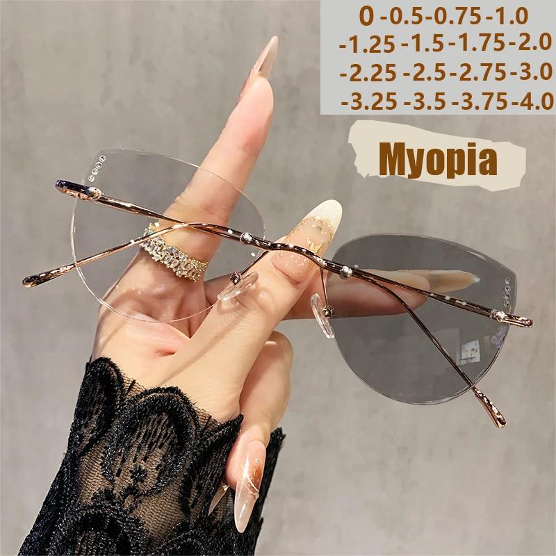 Lunettes ultralégères sans cadre pour femmes, monture de couleur changeante, pour myopie, mode chat,