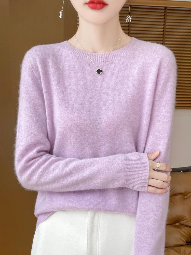 Pull en laine mérinos pour femme, col rond, en cachemire, basique, à la mode, confortable, chaud, dé