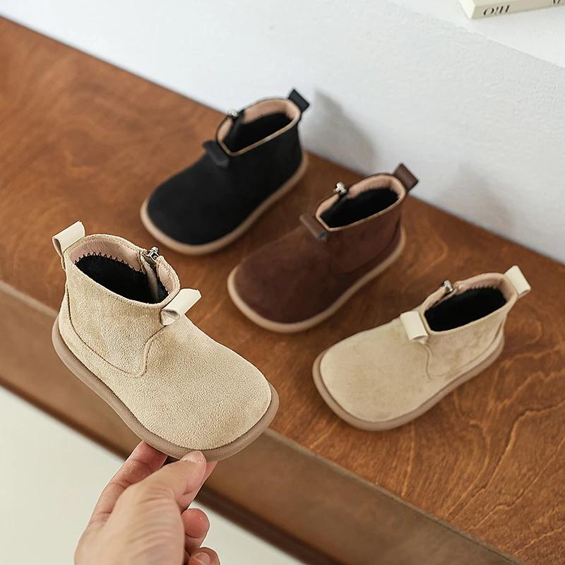 Bottes enfants automne hiver anti-dérapantes - Chaussures Oxford daim peluche pour garçons et filles