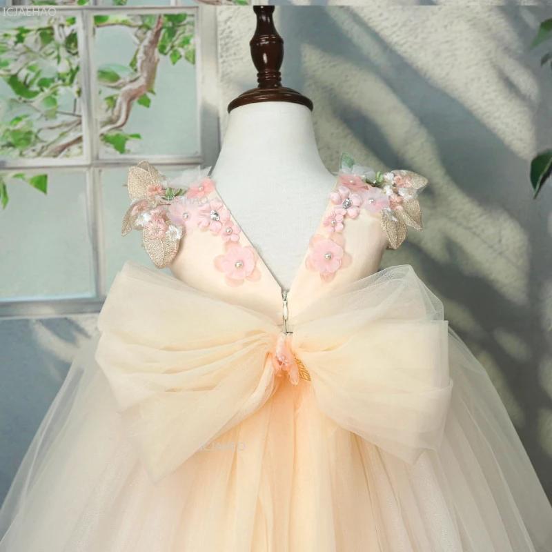 Robe Lolita pour filles, fleurs 3D, tulle bouffant, perles, robe de princesse pour demoiselle d'honn
