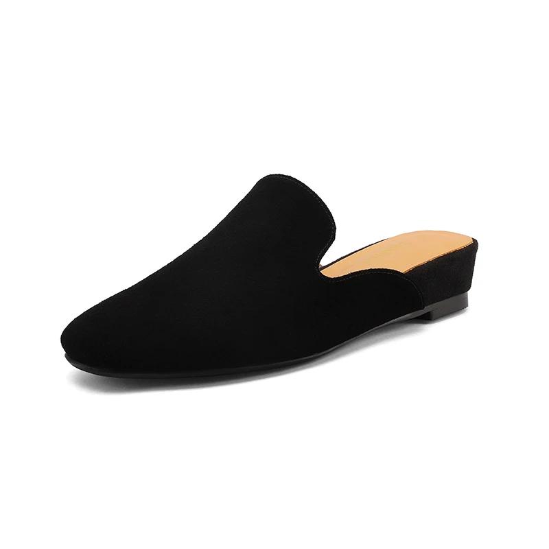 SmallHut Nouvelle Tendance 2026 Mules d'été pour femme en daim de vache, à talon compensé, bout rond