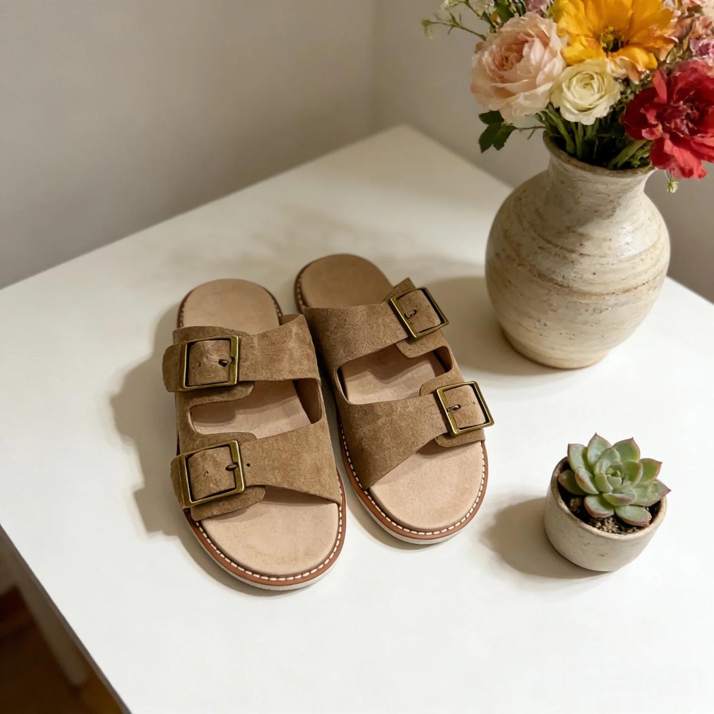 Chaussures pour hommes de marque de luxe, pantoufles en cuir de vache véritable, sandales en cuir fa